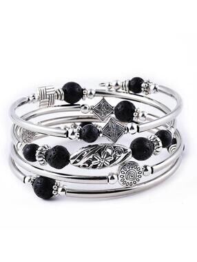 Natural Stone Wrap Beaded Bracelet Bangle Volcanic stone